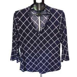 7th Avenue New York & Company Design Studio Medium Shirt Blouse Navy Blue